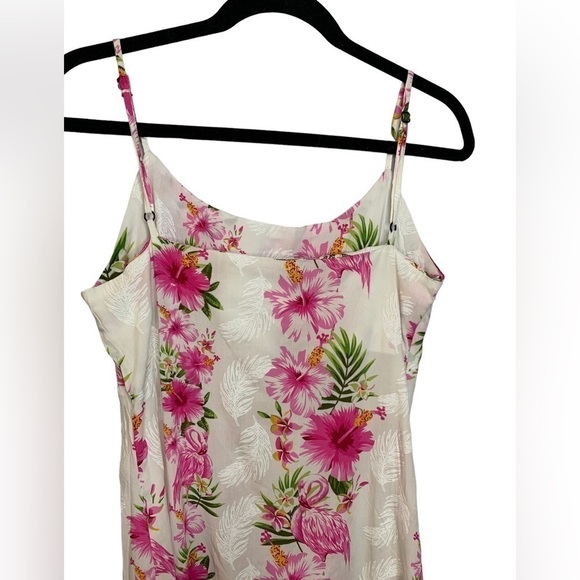 Hawii Hangover Mermaid Ruffle Dress Pink Hibiscus Flamingo Vine White Small - Picture 4 of 10